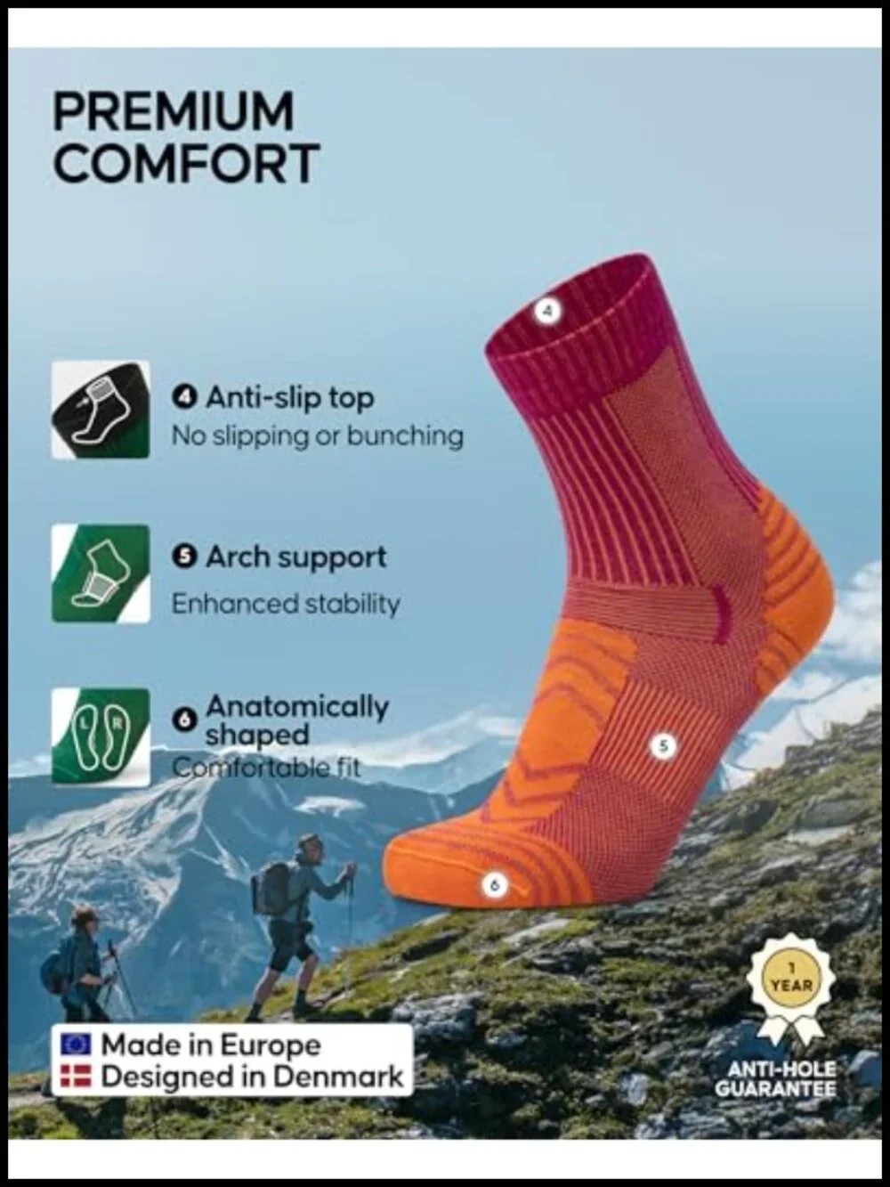 Lightweight Merino Wool Hiking Socks Breathable Arch Support Unisex Outdoor